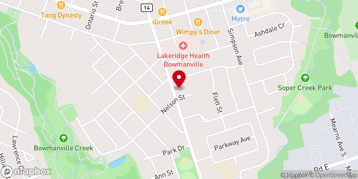 Map showing location of Bowmanville Salvation Army Church