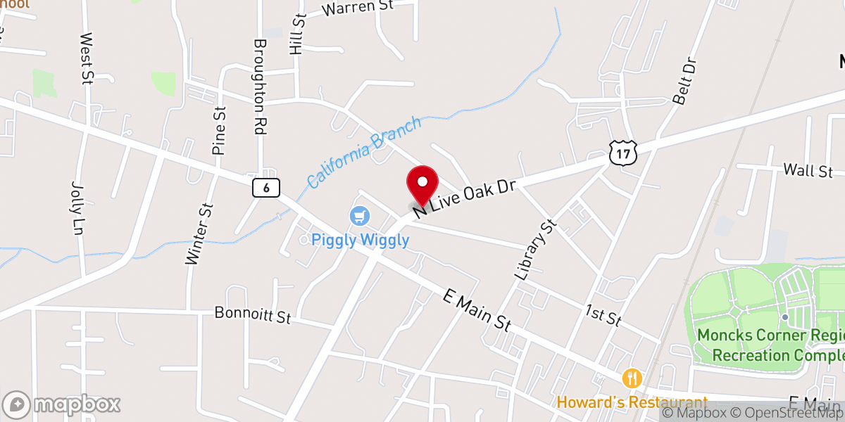 Map showing location of Moncks Corner United Methodist Church