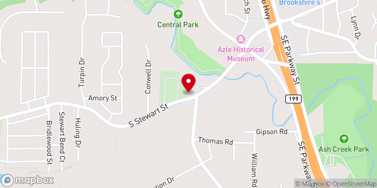 Map showing location of Ash Creek Baptist Church