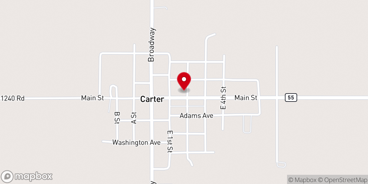 Map showing location of First Baptist Carter
