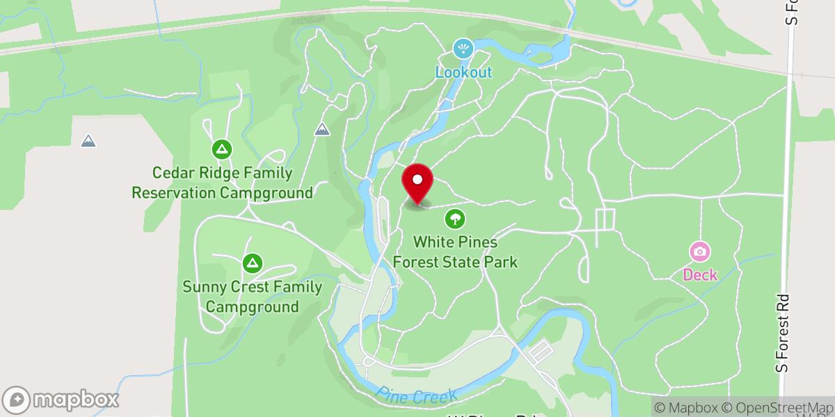 Map showing location of White Pines Forest State Park