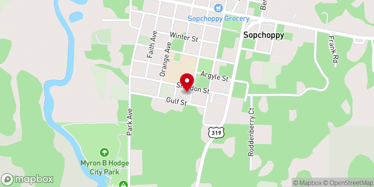 Map showing location of Sopchoppy Congregational Holiness Church