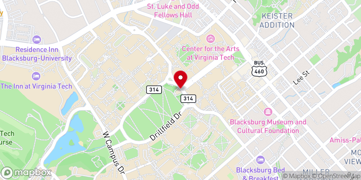 Map showing location of The Pylons at Virginia Tech