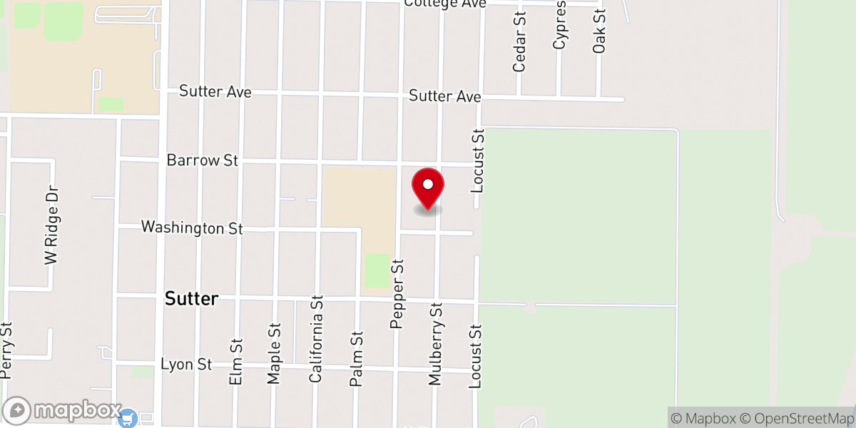 Map showing location of Sutter Baptist Church