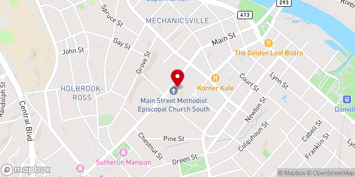 Map showing location of Main Street United Methodist Church