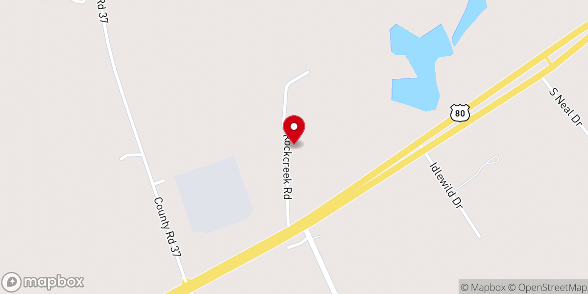 Map showing location of Rock Creek Baptist Church