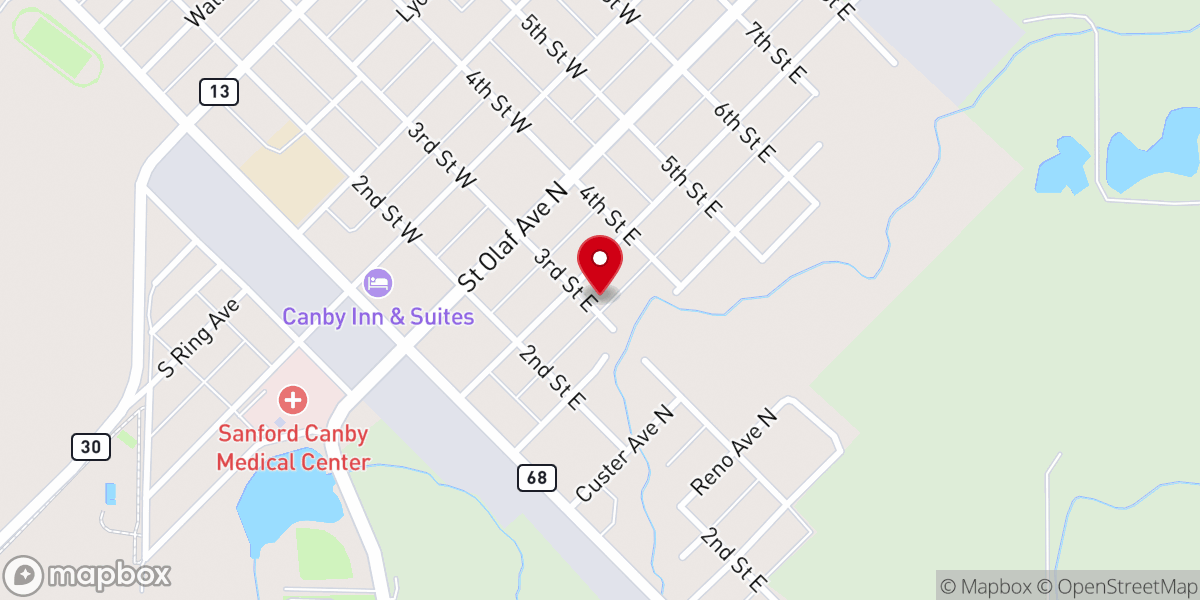Map showing location of First Baptist Church of Canby