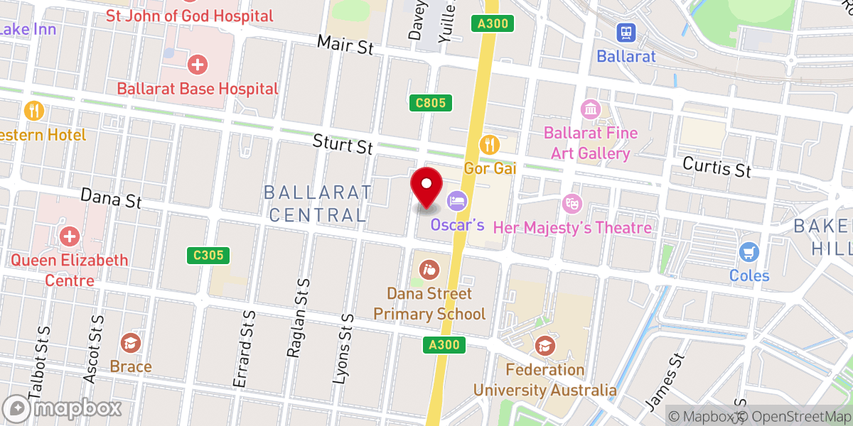 Map showing location of Ballarat Christian Outreach Centre