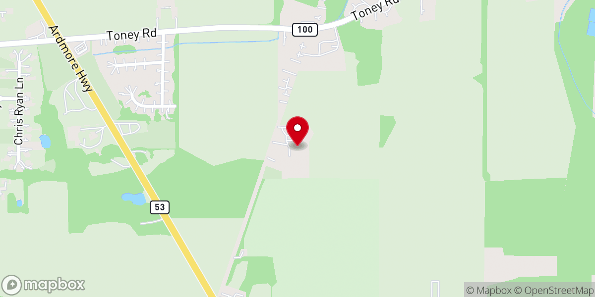 Map showing location of Toney United Methodist Church