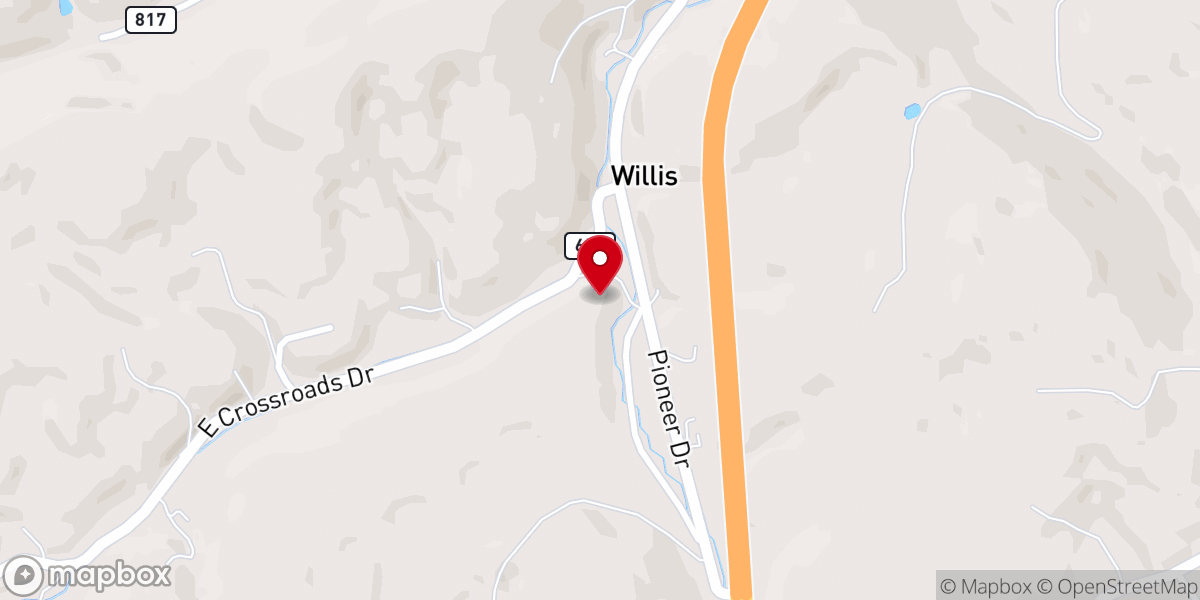 Map showing location of Willis Chapel Church