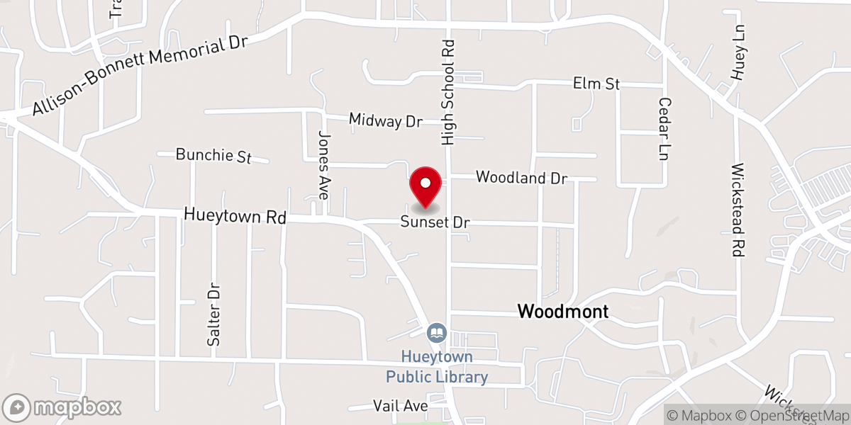 Map showing location of First United Methodist Church of Hueytown
