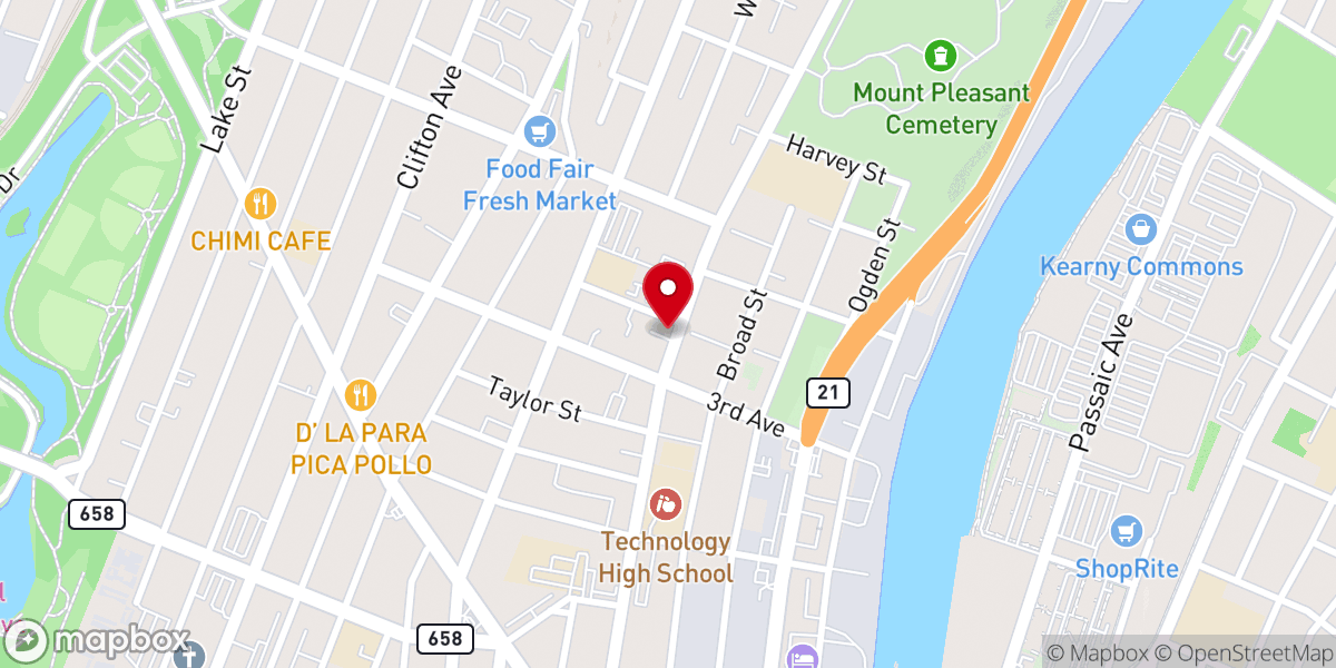 Map showing location of Fountain of Life Church/Fuente de Vida Newark NJ