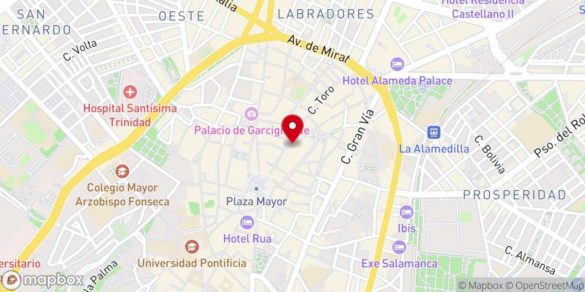 Map showing location of Plaza Damiano de Carpesega