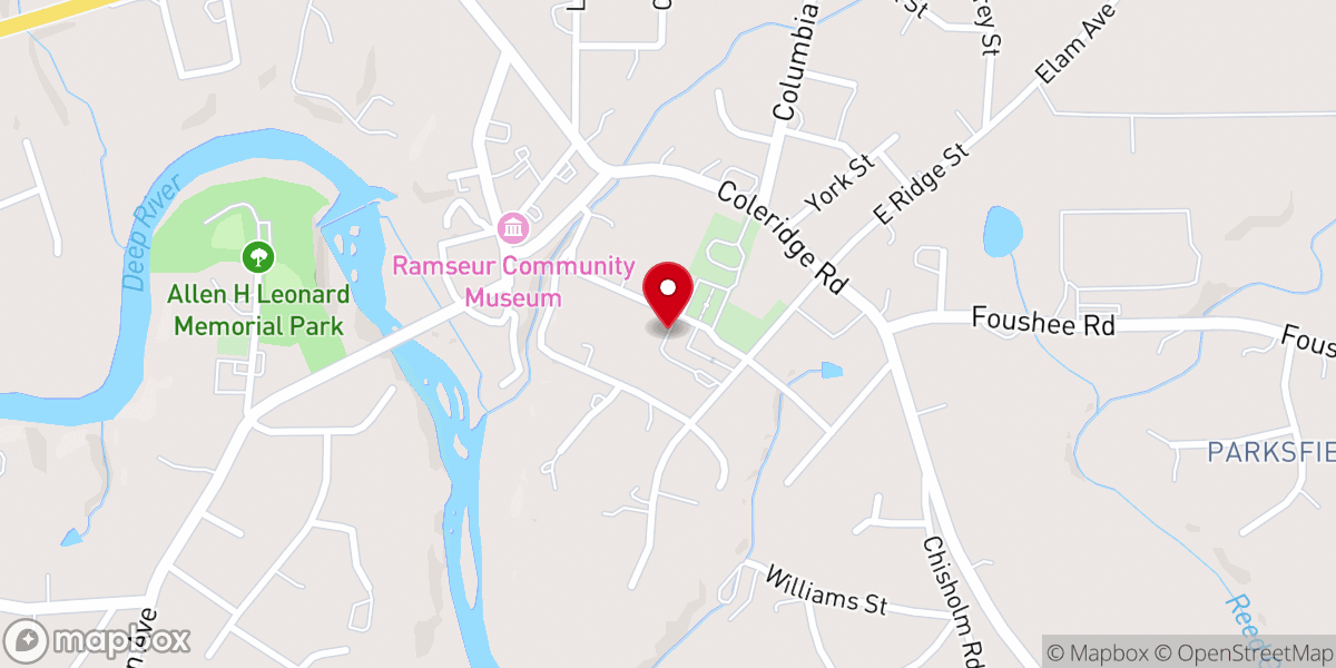 Map showing location of First Christian Church of Ramseur