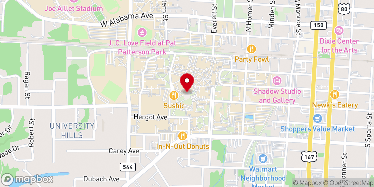 Map showing location of Louisiana Tech Awakening Collegiate Fellowship