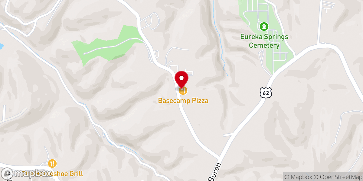 Map showing location of Basecamp Venue in Eureka Springs