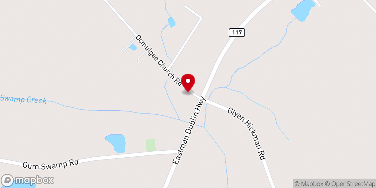Map showing location of Ocmulgee Church