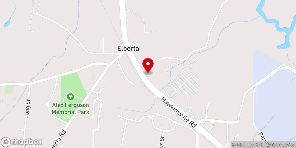 Map showing location of Elberta Baptist Church
