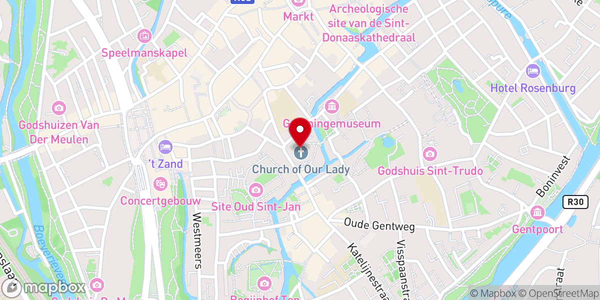 Map showing location of Church of Our Lady in Bruges