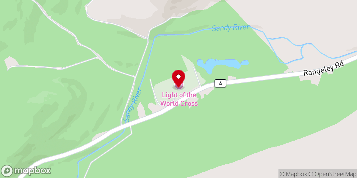 Map showing location of The Light of the World Cross at Madrid Maine