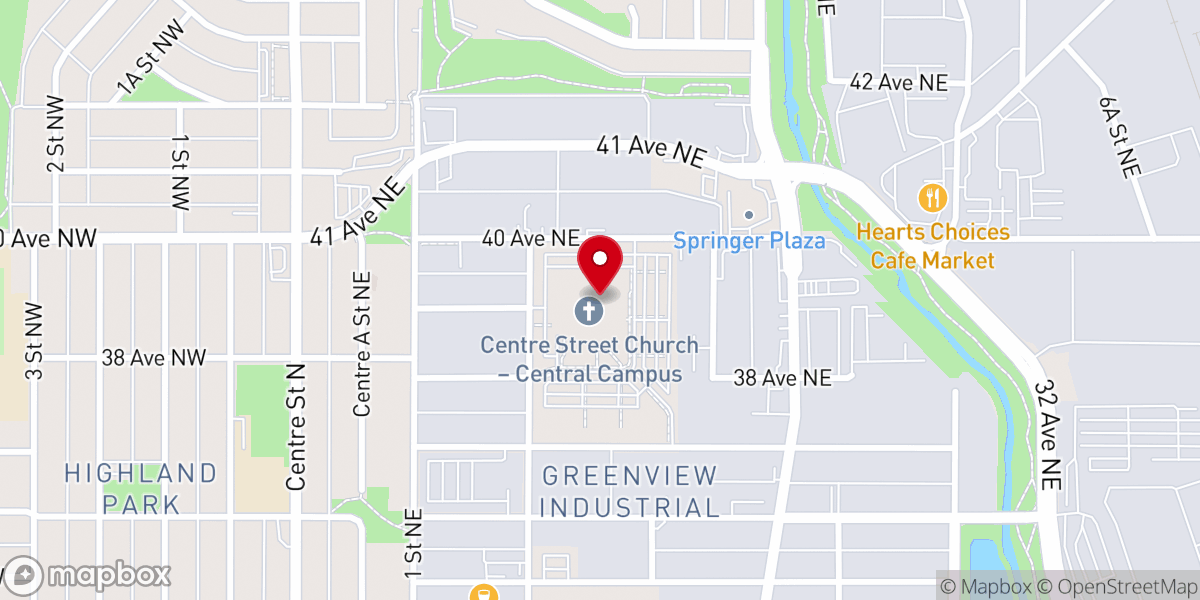 Map showing location of Centre Street Church, Calgary