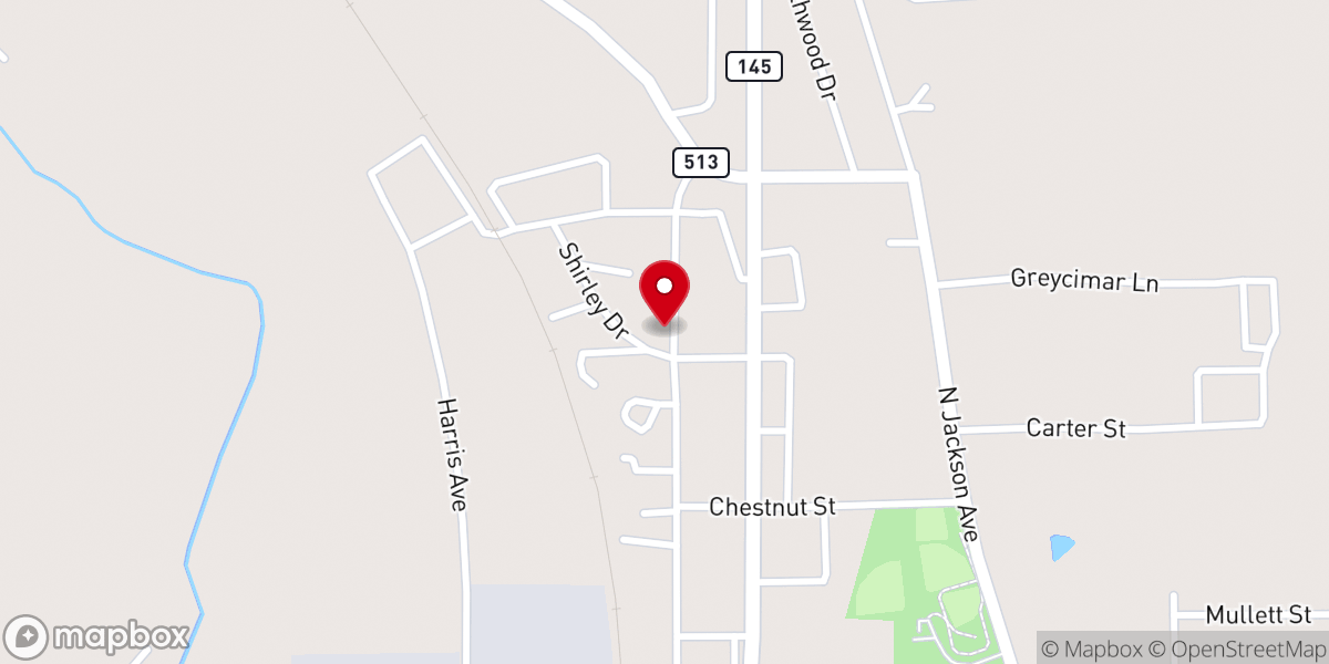 Map showing location of Pearly Grove Baptist Church