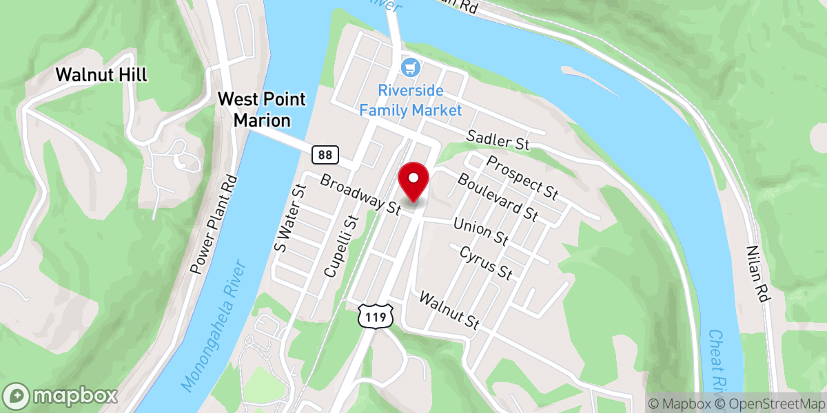 Map showing location of Point Marion Christian Church