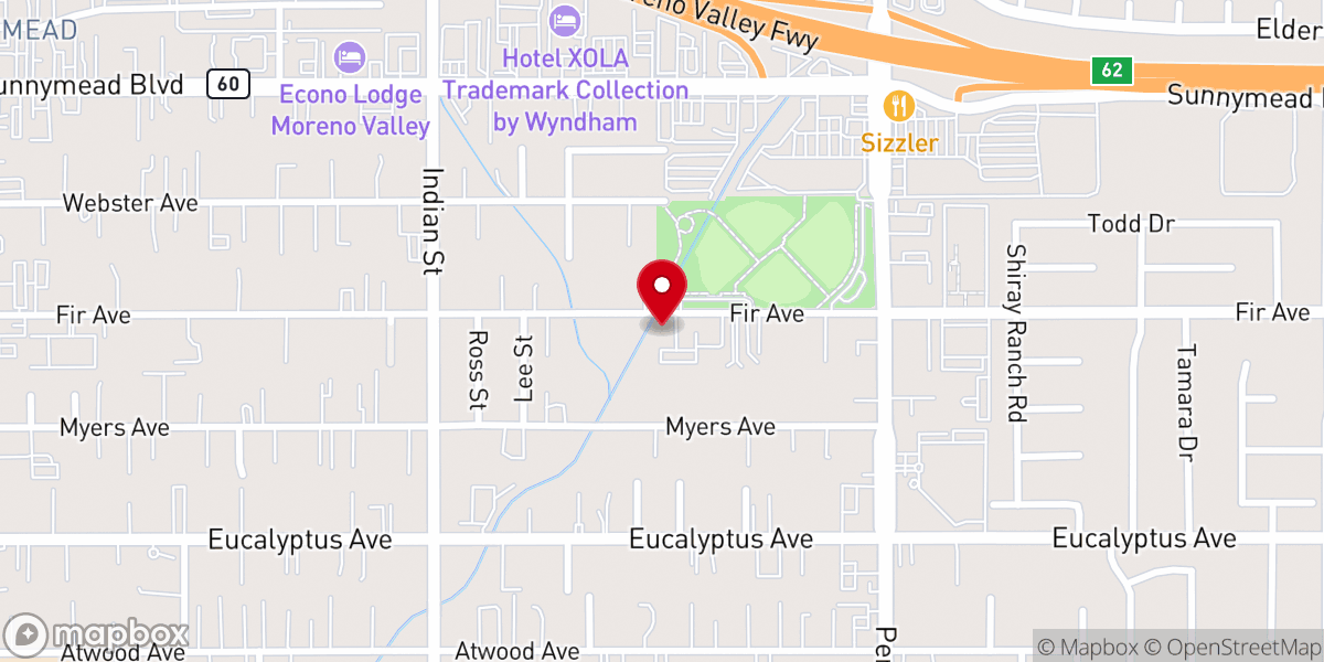 Map showing location of First Baptist Church Moreno Valley