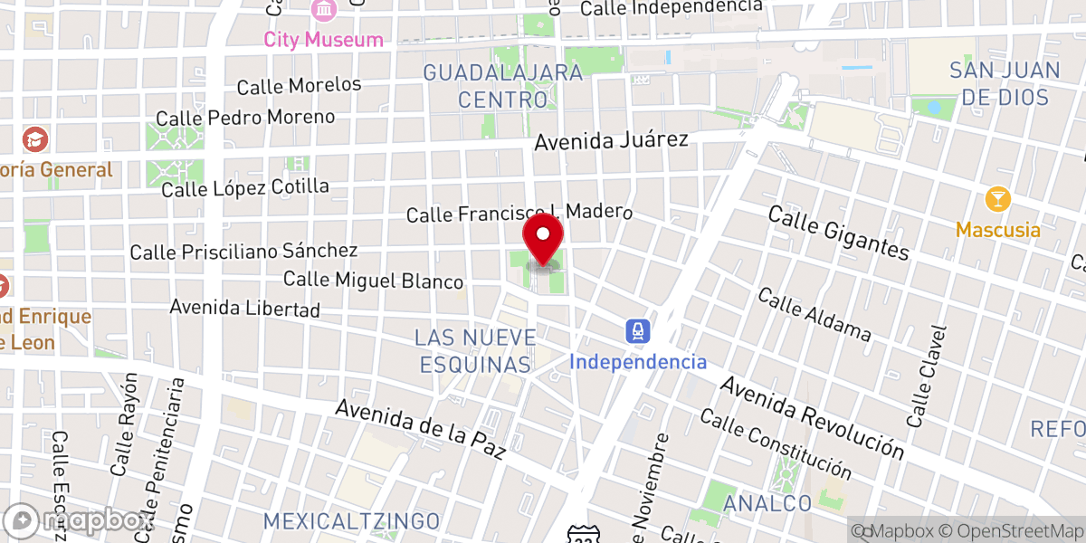 Map showing location of Templo y Convento Franciscano de San Francisco de Asís
