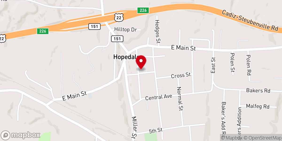 Map showing location of Hopedale United Presbyterian Church