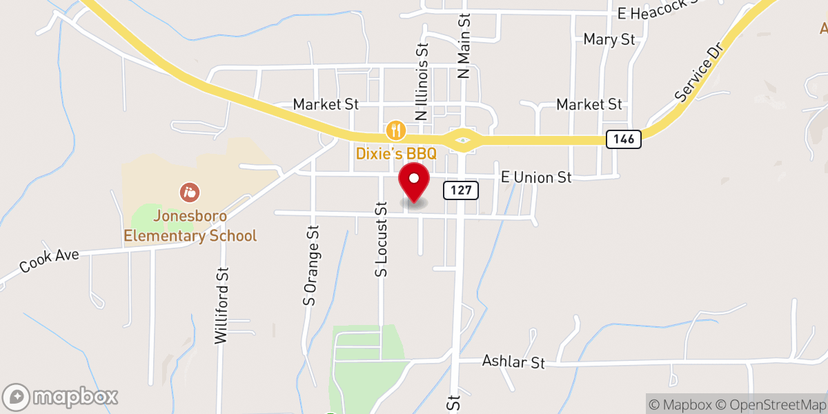 Map showing location of First Baptist Church of Jonesboro