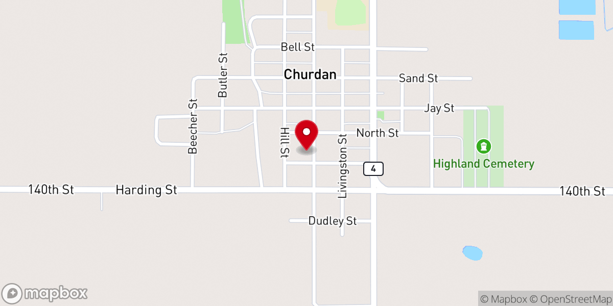 Map showing location of Churdan United Methodist Church