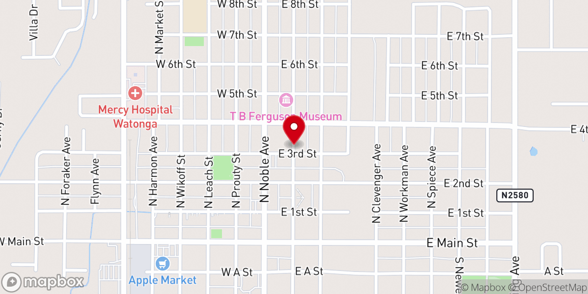 Map showing location of Watonga First United Methodist Church