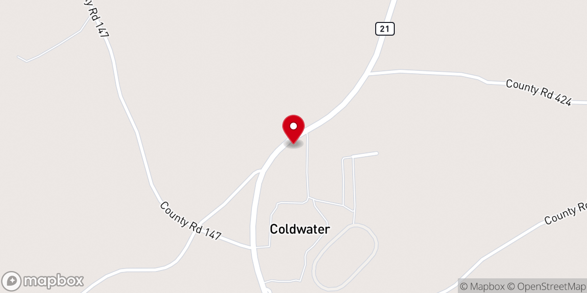 Map showing location of Coldwater Baptist Church