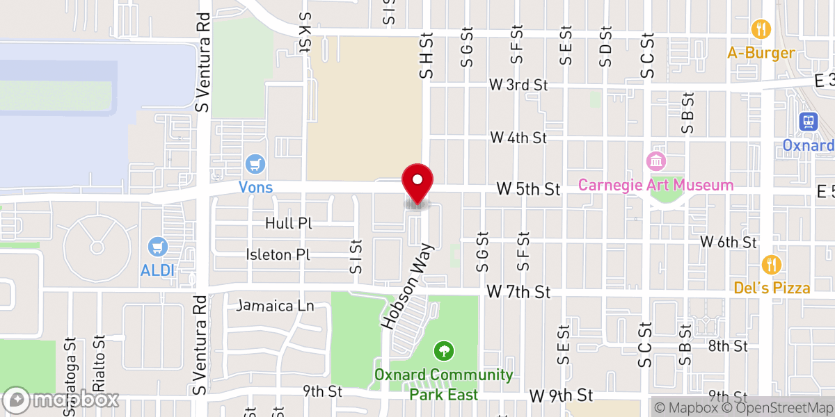 Map showing location of First Baptist Church of Oxnard