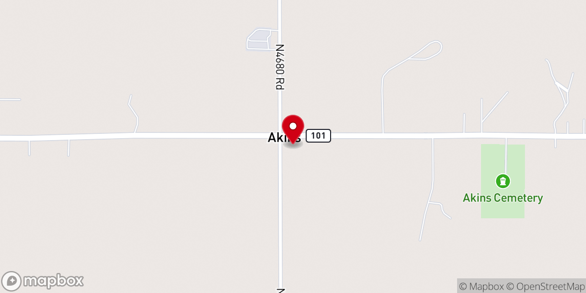 Map showing location of Akins Holiness Church