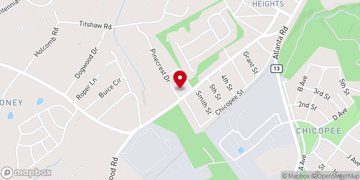 Map showing location of Pinecrest Church
