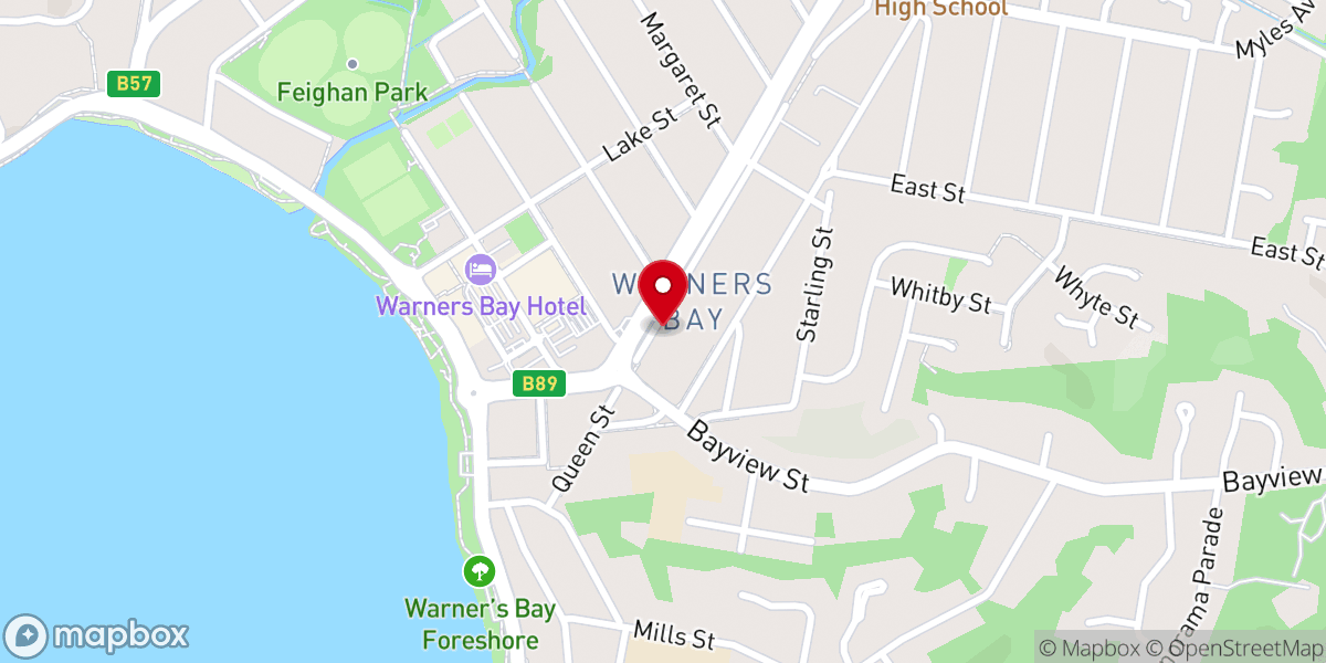 Map showing location of Warners Bay Baptist Church