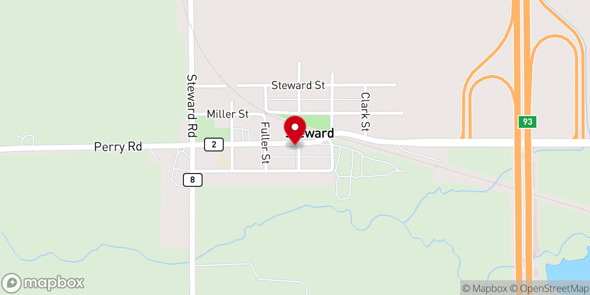 Map showing location of Steward Village Hall