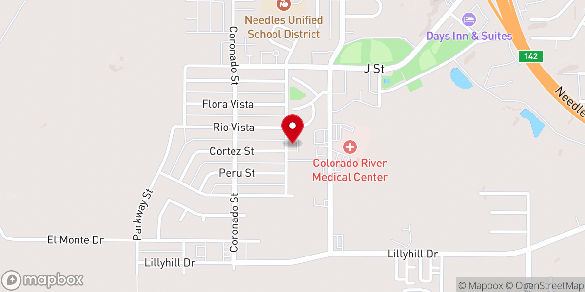 Map showing location of Needles Christian Church