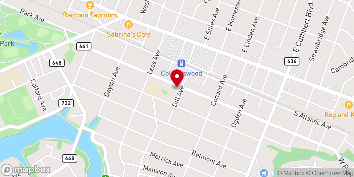 Map showing location of Collingswood food pantry at the Methodist church