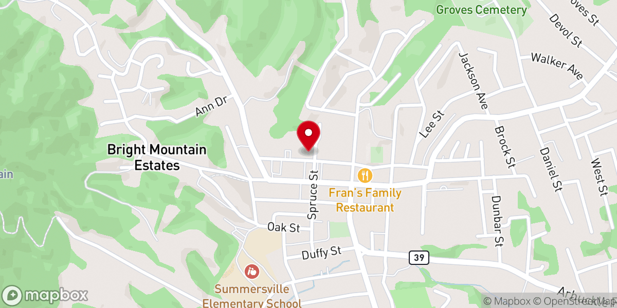 Map showing location of Summersville Presbyterian Church