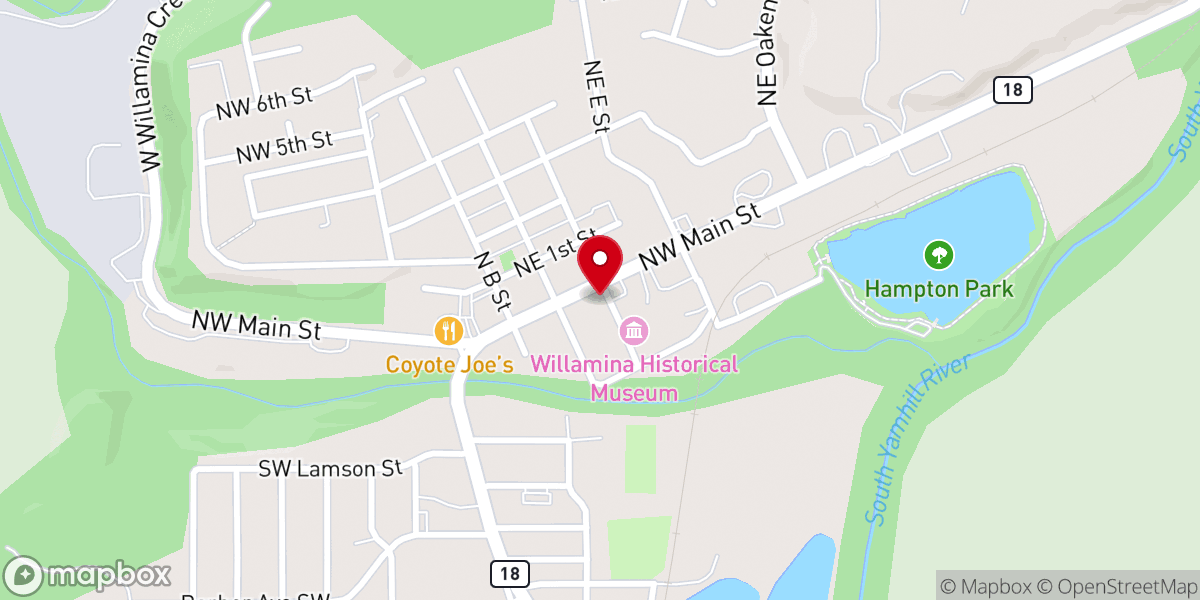 Map showing location of Willamina Free Methodist Church