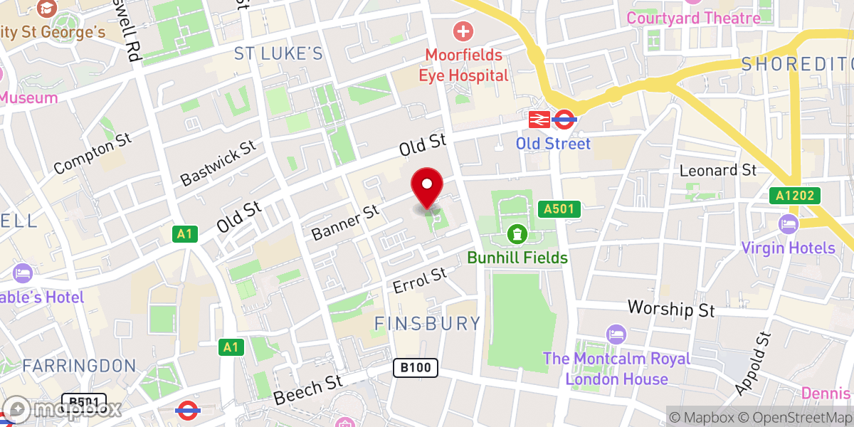 Map showing location of Bunhill Fields Quaker Meeting