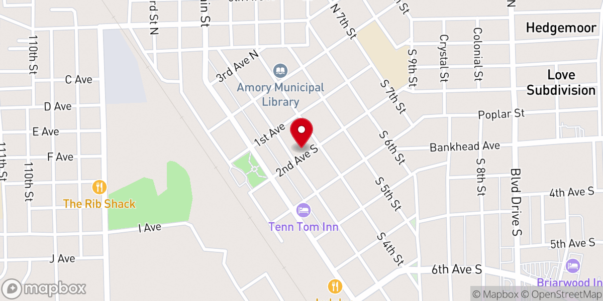 Map showing location of Amory First Seventh Day Adventist Church