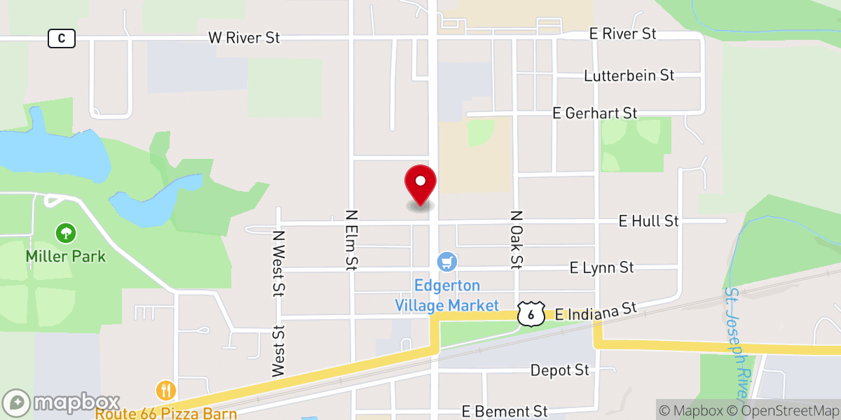 Map showing location of Edgerton Emanuel United Methodist Church