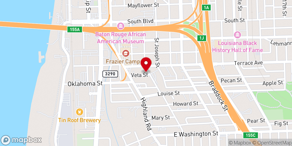 Map showing location of Saint Paul Missionary Baptist Church of South Baton Rouge