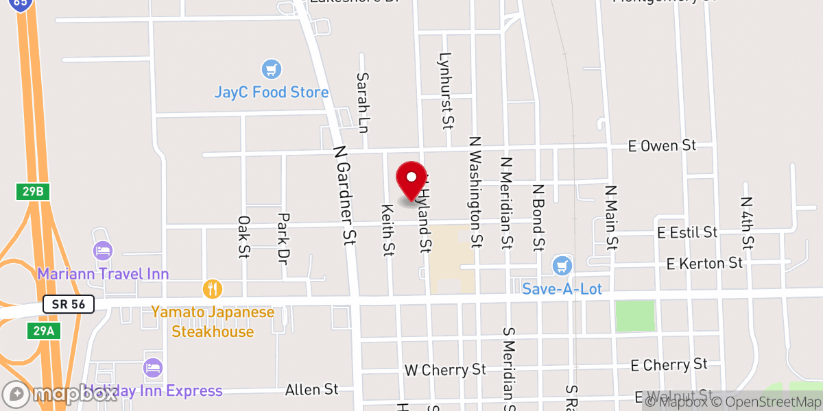 Map showing location of First Baptist Church