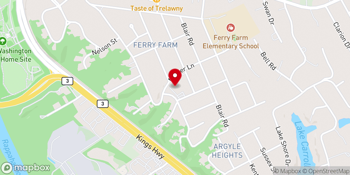 Map showing location of Ferry Farm Baptist Church
