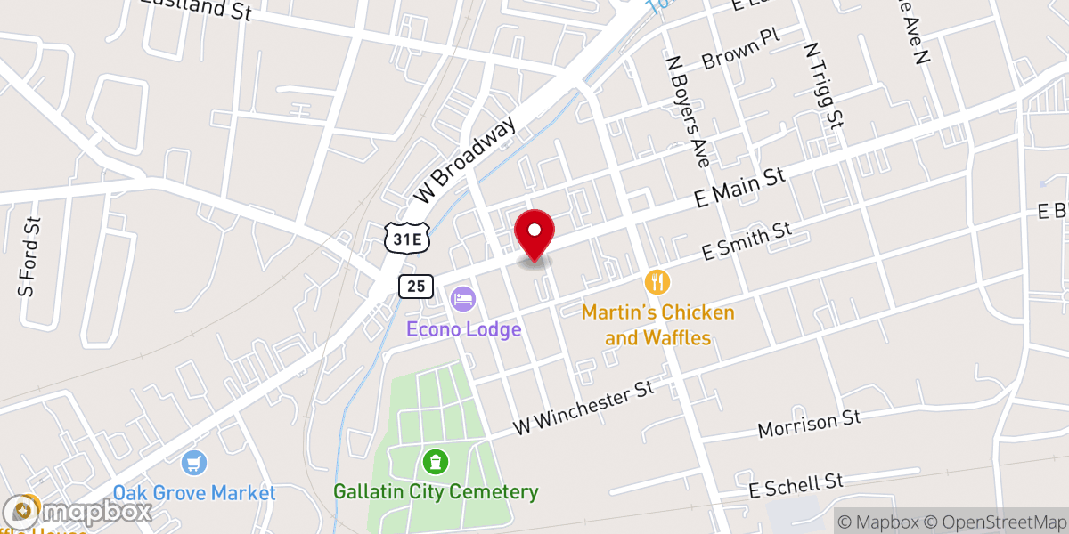 Map showing location of First Presbyterian Church of Gallatin